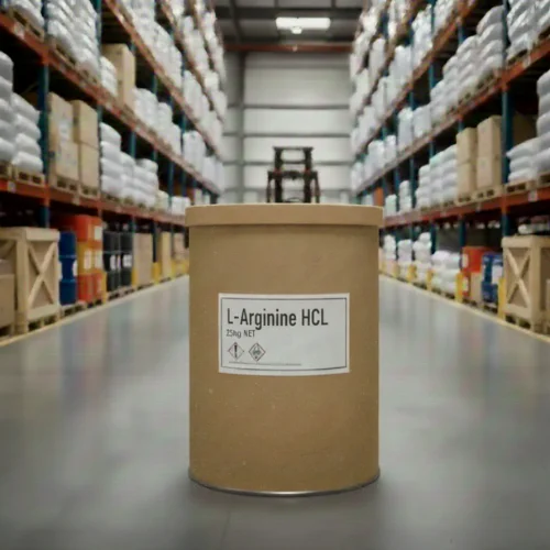 L-Arginine HCL in 25kg fiber drums warehouse storage