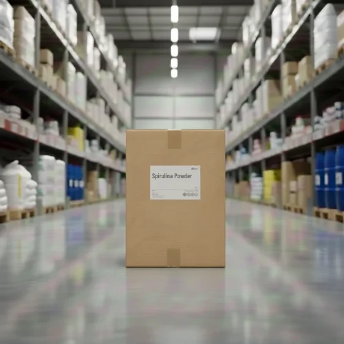 Bulk Spirulina powder in bulk warehouse